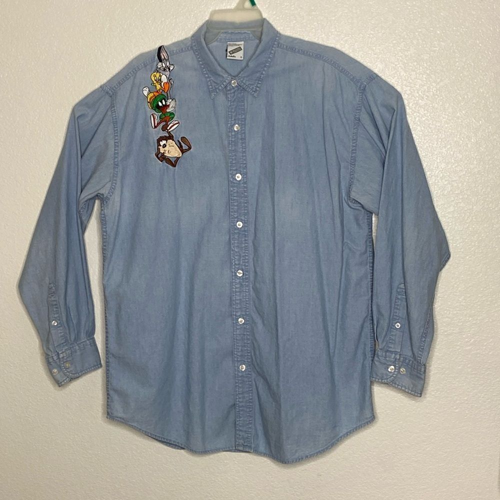 Warner Bros. Vintage 1998 Chambray Button Up Shirt Size L